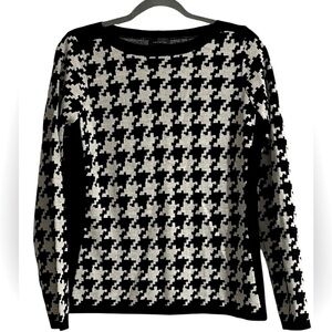 The Limited Houndstooth Monochrome Knit Sweater Black White Dark Academia Sz L